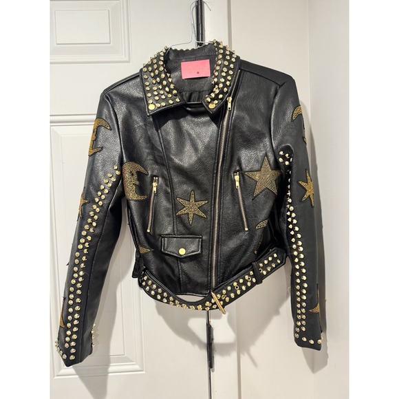 Azalea Wang Jackets & Blazers - Azalea Wang Women's Black Studded Celestial Moto Jacket M Cropped Moon Stars M